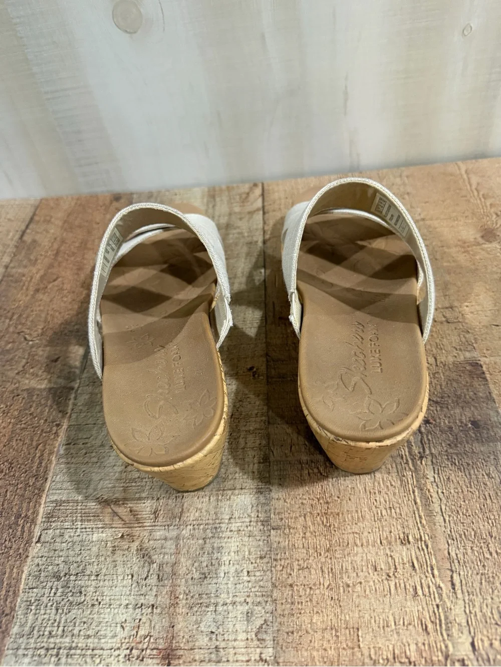 Skechers Wedge Sandals in Light Beige - Comfortable Summer Slip-On Size 10